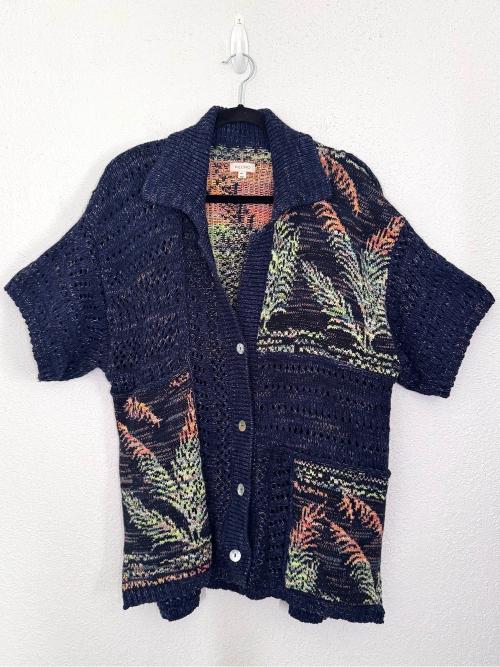 Pilcro Anthropologie Polo Camp Oversized Open Knit Sweater Shirt Medium/Large - Picture 4 of 9